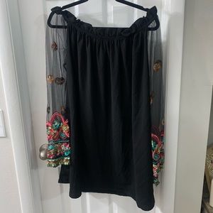 Gorgeous off the shoulder Black Dress with Floral Sleeves